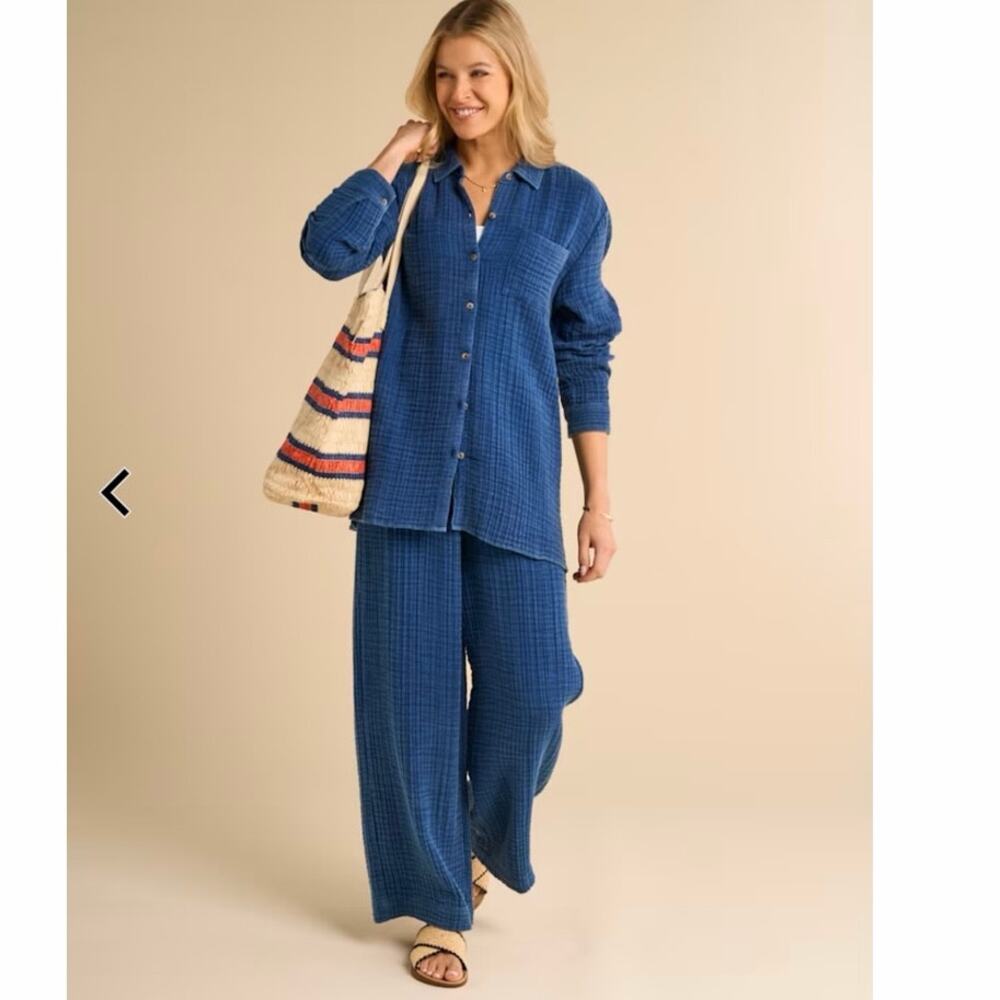 Natural Reflections Cotton Guaze Set Women's 2X Top Pants Beach Resort Blue